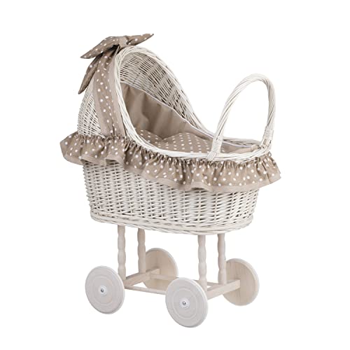 e-wicker24 Puppenwagen aus Weide mit Bettwäsche perfekte Geschenkidee Korbpuppenwagen schöner Spielzeug aus Korbgeflecht Korbwagen für Puppen Spielzeug für Mädchen (Beige) von e-wicker24 Alles aus Weide