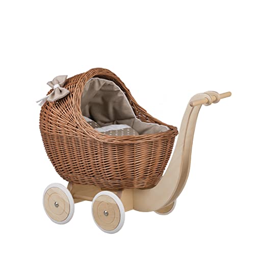 e-wicker24 Alles aus Weide Puppenwagen aus Weide mit Bettwäsche perfekte Geschenkidee Korbpuppenwagen schöner Spielzeug aus Korbgeflecht Korbwagen für Puppen Spielzeug für Mädchen von e-wicker24 Alles aus Weide