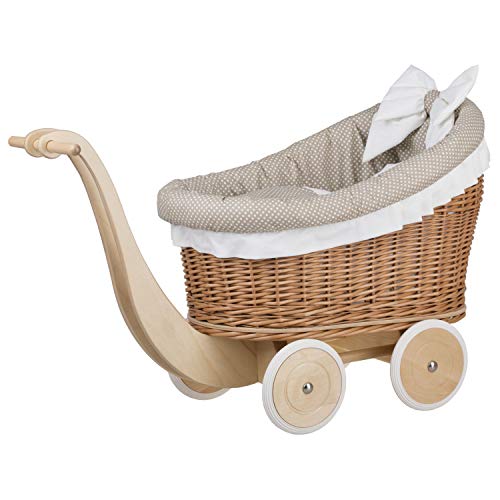 e-wicker24 Alles aus Weide Puppenwagen aus Weide mit Bettwäsche perfekte Geschenkidee Korbpuppenwagen schöner Spielzeug aus Korbgeflecht Korbwagen für Puppen Spielzeug für Mädchen von e-wicker24 Alles aus Weide