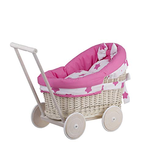 e-wicker24 Alles aus Weide Puppenwagen aus Weide mit Bettwäsche perfekte Geschenkidee Korbpuppenwagen schöner Spielzeug aus Korbgeflecht Korbwagen für Puppen Spielzeug für Mädchen von e-wicker24 Alles aus Weide