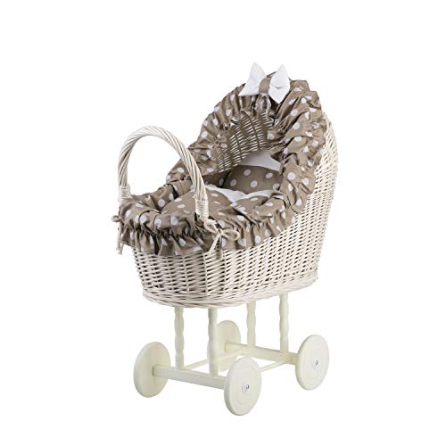 e-wicker24 Puppenwagen aus Weide mit Bettwäsche perfekte Geschenkidee Korbpuppenwagen schöner Spielzeug aus Korbgeflecht Korbwagen für Puppen Spielzeug für Mädchen (Beige) von e-wicker24 Alles aus Weide