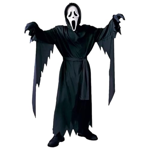 eBoutik - Horrorfilm Geistergesicht Erwachsenenkostüm - Schreckliche und realistische Maske & schwarze Abdeckung Outfit Set für Partys Cosplay Gruseliges Outfit von eBoutik