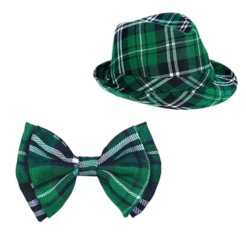 eBoutik - Neuheit St. Patrick's Day Grüner Trilby Hut und Fliege Set - Lustiger Witz grün kariert irisches Party Kostüm Zubehör Outift Uni von eBoutik