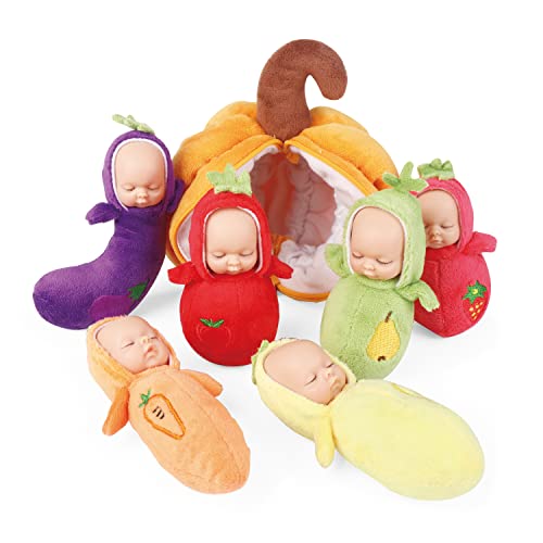 eDollable 10 cm Das Spielset für Minipuppen enthält 6 weiche Puppen und eine Aufbewahrungstasche Realistisch aussehendes kleines Babypuppen-Set für Kleinkinder von eDollable