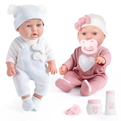 eDollable 30cm realistische Zwillinge Puppe mit Kleidung und Schnuller, Junge und Mädchen Baby Puppen Spielzeug Set für Kleinkind Mädchen ab 3+ Jahre alt von eDollable