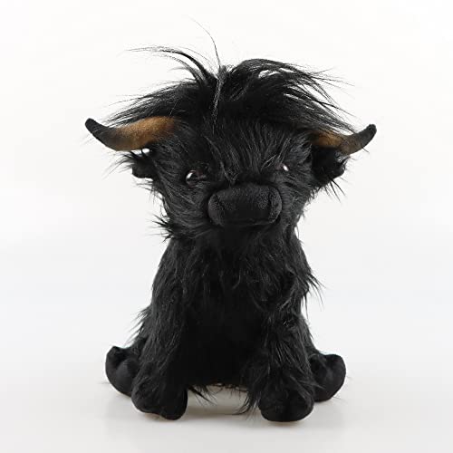 10inch Black Highland Cow Plush Toy, Realistic Black Scottish Cow Plush Toy, Highland Cow Farm Animal Cow Plush Doll, Farm Home Decoration Kids GIF von eamve