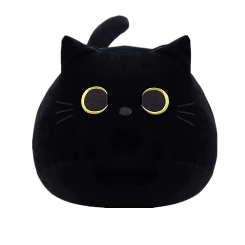 Schwarze Katze Plüschtier Schwarze Katze Kissen, 40 cm Dicke Katze Kawaii Kissen Stofftier Plüschtier 3D süßes Kätzchen weiches Plüsch Lendenwirbelstütze Kissen Dekoration Puppe für Freundin Kinder von eamve