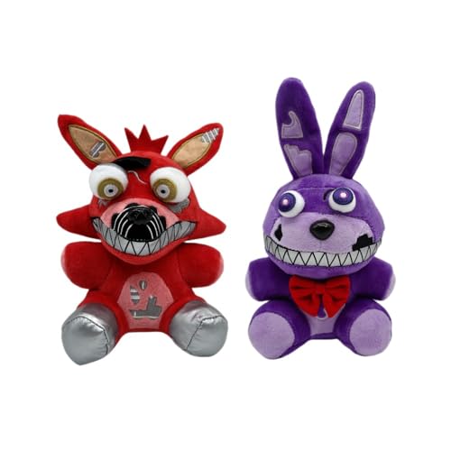 eamve 2PCS Five Nights at Freddy's Plüschtier Set,7inch Fünf Nacht Figuren Plüsch Spiel Plüschtier Puppe,weiche FNAF Plüschtiere,Foxy Fazbear und Bunny Plüschtiere,Sicherheitslücke Bonnie Plüschfigur von eamve