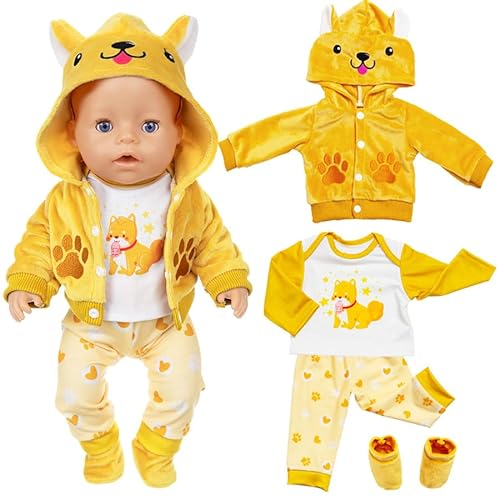 4pc Cartoon Stil Neue Baby Puppe Kleidung Set enthält Mantel Tops Hosen und Socken für 17 Zoll /43 cm Puppen tragen (Keine Puppe) von ebuddy