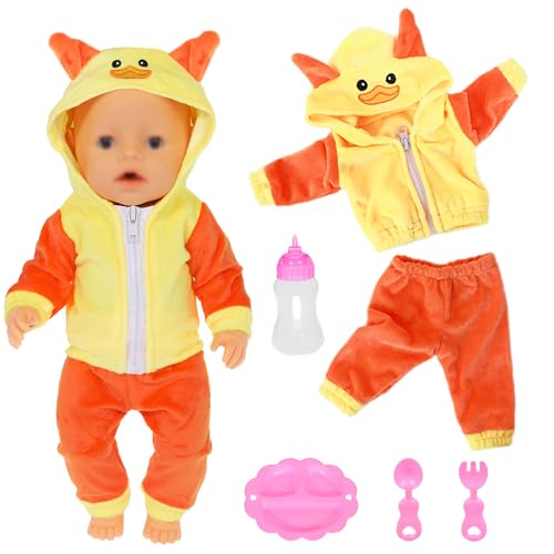 Cartoon Baby Puppe Outfits mit Fütterungsflasche, Löffel, Gabel und Speiseteller für 43cm / 17 Zoll Neugeborene Babypuppen (Keine Puppe) von ebuddy