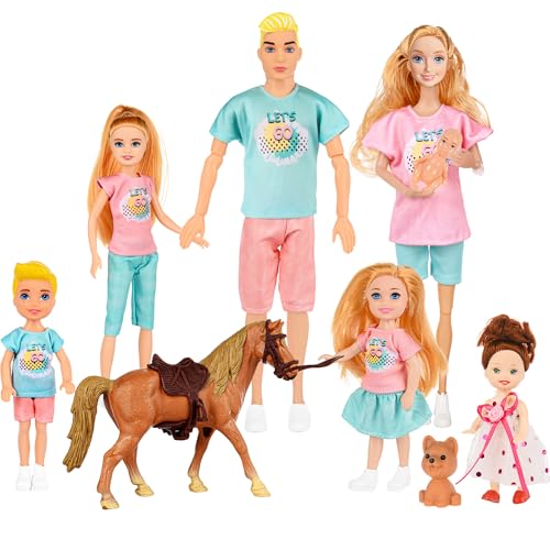 Familie Puppen Set von 7 Personen mit Welpen und Pferd Zubehör Inklusive 11.5 Zoll schwanger Mama, Papa, 4 Kinder und ein Baby im Bauch der Mutter für 3-12 Jahre Kleinkind Geschenk (Geschenkbox Paket) Familie Puppen Set von 7 Personen mit Welpen und Pferd Zubehör Inklusive 11.5 Zoll schwanger Mama, Papa, 4 Kinder und ein Baby im Bauch der Mutter für 3-12 Jahre Kleinkind Geschenk (Geschenkbox Paket) von ebuddy