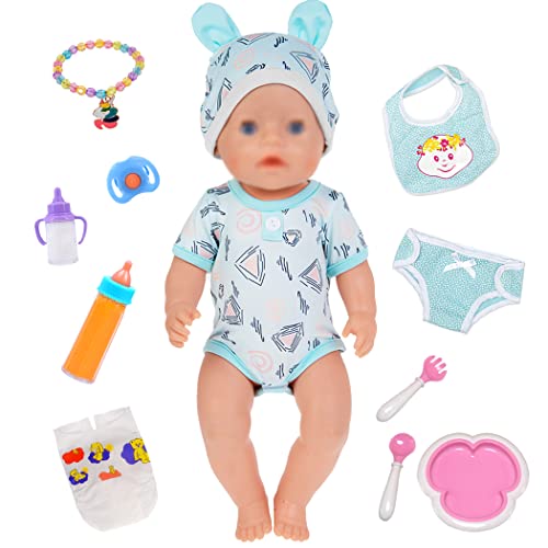 Insgesamt 12-teiliges Puppenkleidungszubehör-Set für 43 cm / 17 Zoll Neugeborene Babypuppen Inklusive Strampler Hut Magische Brustwarzen Teller Löffel Windeln Lätzchen von ebuddy