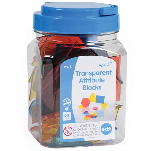 edxeducation Transparente Blöcke - Mini Glas Set mit 60 Stück - Farbenfrohe Plastikformen - Lichtkasten Zubehör - Sensorisches Spiel - Mathe Manipulativ für Kinder von edxeducation