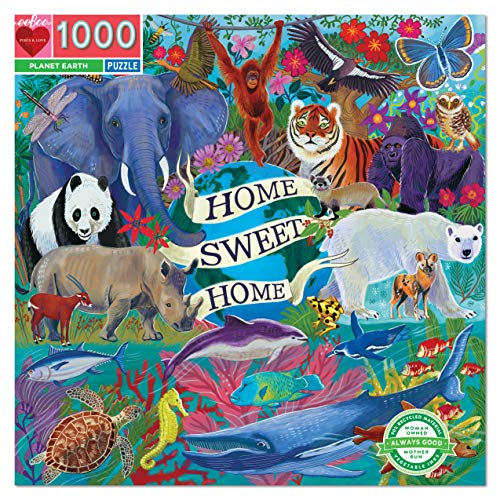 eeBoo - Planet Erde Tiere 1000 Teile Recyclingkarton Puzzle für Erwachsene, 58,5 x 58,5 cm, PZTPLA, 1 EA von eeBoo