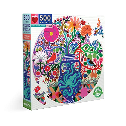 eeBoo eeBoo's Love Piece Round Adult Jigsaw Puzzle, Octopus Birds and Flowers recyceltem Karton Erwachsene 500 Bunte Teile-PZFBDF, 1 EA von eeBoo