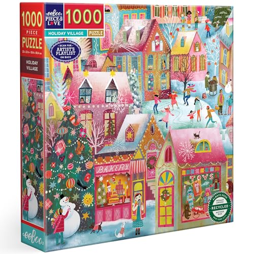 eeBoo Holiday Village Puzzle für Erwachsene, 1000 Teile, recycelter Karton, tauchen Sie ein in die Magie von Weihnachten, PZTHYV von eeBoo