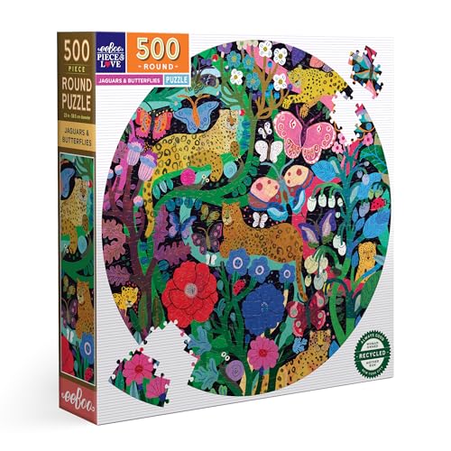 eeBoo Jaguars and Butterflies recyceltem Karton – rundes buntes Puzzle 500 Teile – PZFJGB von eeBoo