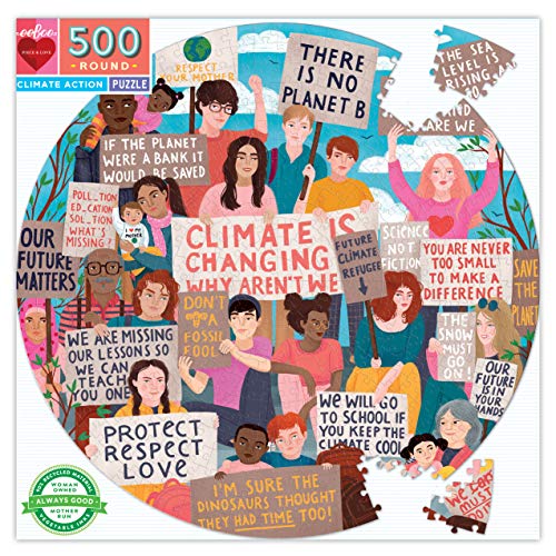 eeBoo: Piece and Love Climate Action 500-teiliges rundes Erwachsenen-Puzzle, Puzzle für Erwachsene und Familien, inklusive glänzenden und stabilen Teilen von eeBoo