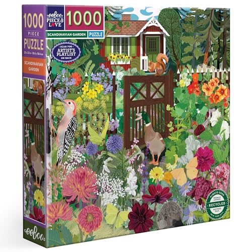 eeBoo PZT115, skandinavischer Garten, Puzzle für Erwachsene, 1000 Teile, aus recyceltem Karton und pflanzlicher Tinte von eeBoo