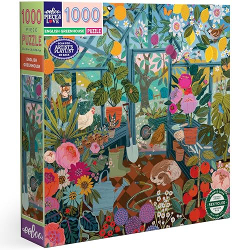 eeBoo PZTENG, Motiv: Das englische Gewächshaus, Puzzle mit 1000 Teilen aus recyceltem Karton, Maße: 58,5 cm Seite von eeBoo