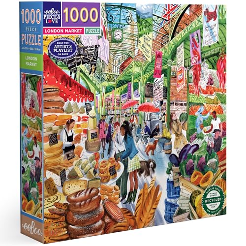 eeBoo PZTLNM London Market recyceltem Karton – buntes Puzzle 1000 Teile – Maße 58,5 cm von eeBoo