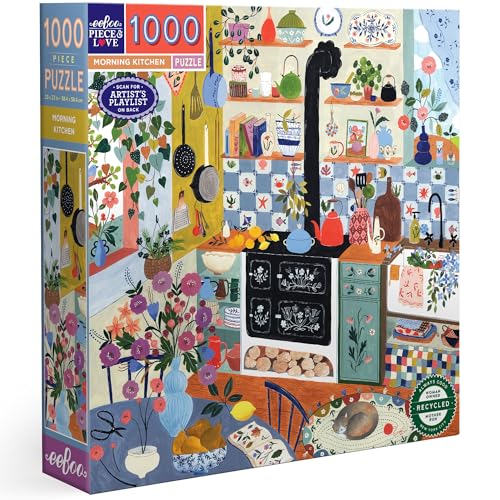 eeBoo PZTMNK Morning Kitchen recyceltem Karton – buntes 1000 Teilen – Maße 58,5 cm, [Das Puzzle ist Nicht in Schwarz und Weiß, es enthält von eeBoo