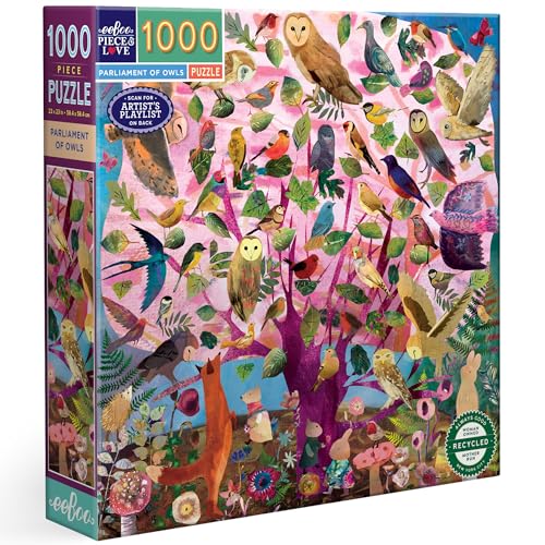 eeBoo PZTOWL Eule Parliament of Owls recyceltem Karton – buntes Puzzle 1000 Teile – Maße 58,5 cm von eeBoo