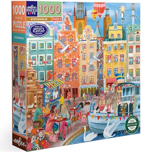 eeBoo PZTSKM 1000 Teile auf der Stadt Stockholm, Puzzle aus recyceltem Karton, Maße 58,5 cm von eeBoo