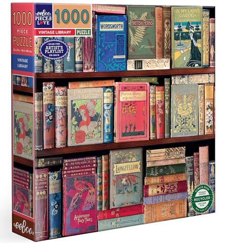 eeBoo PZTVTL Vintage Library – Buntes 1000 Teilen – Puzzle aus recyceltem Karton – Maße 58,5 cm, Mehrfarbig von eeBoo