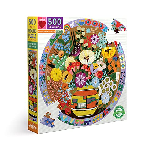 eeBoo PZFPRB Lila 500 Teile Purple Bird and Blumen Puzzle AUS, Mehrfarbig von eeBoo