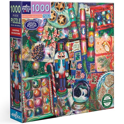 eeBoo Piece & Love Weihnachtsschmuck 1000 Teile Puzzle Erwachsene Quadrat Puzzle 23x23 inkl. Bildreferenzeinsatz Teile von eeBoo