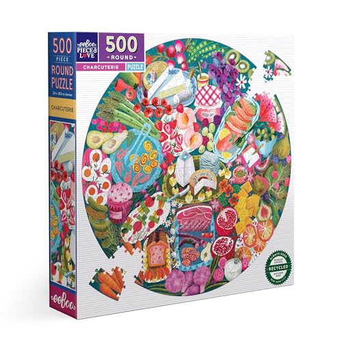 eeBoo Piece & Love: Charcuterie - 500 Teile Puzzle - Erwachsenen-Puzzle, rund, 58,4 cm Durchmesser, inklusive Bildreferenzeinsatz, glänzende Teile von eeBoo