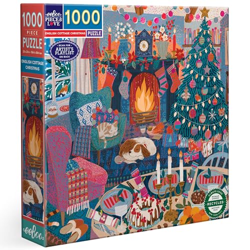 eeBoo Piece & Love: Englisches Cottage Christmas 1000 Teile Puzzle Erwachsene Quadrat Puzzle 23x23 inkl. Bildreferenzeinsatz Teile von eeBoo