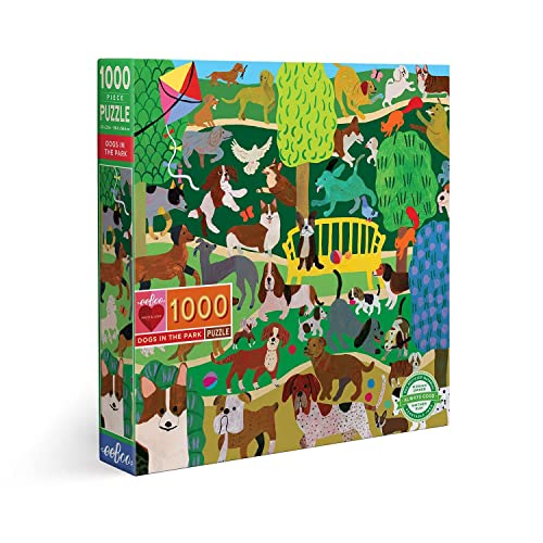 eeBoo: Piece and Love Dogs in Park 1000 Teile Quadrat Erwachsenenpuzzle Puzzle für Erwachsene und Familien, enthält glänzende, stabile Teile und minimalen Puzzlestaub von eeBoo