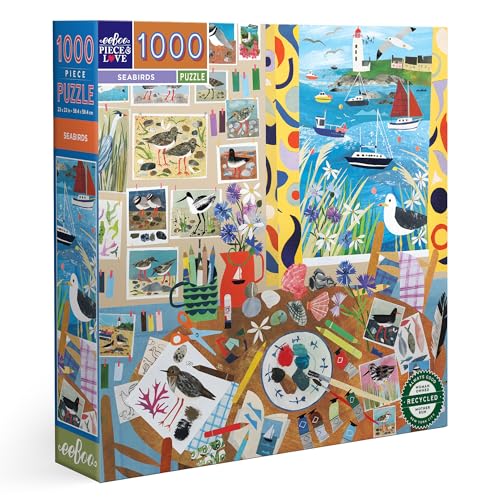 eeBoo Seabirds Erwachsene, recyceltem Karton – buntes Puzzle mit 1000 Teilen mit Vögeln – PZTSAB von eeBoo