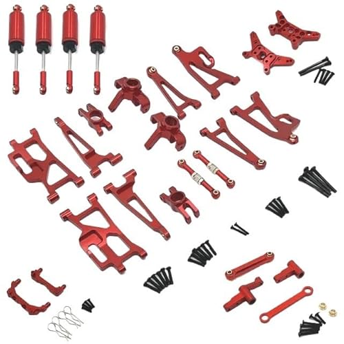 MJX 14209 14210 Metall Lenkerbecher Nabenträger Oberer Unterer Schwenkarm Set Stoßdämpfer 1/14 für RC Auto Upgrade Teile Zubehör(Rot) von eejinwen