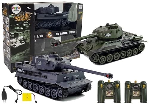 efaso 2X Panzer ferngesteuert 1:28 Tiger Panzer & T-34 mit integriertem Infrarot Kampfsystem 2.4GHz RC Panzer mit Schussfunktion/Ferngesteuerter Panzer Modell von efaso