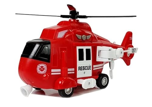 efaso Rettungs Hubschrauber Spielzeug Kinder mit Drehpropeller, Flugzeug Spielzeug 29cm groß mit Licht und Sound Helikopter Kinderspielzeug mit Beweglicher Seilwinde und Trage von efaso