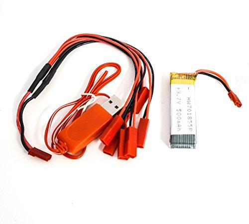 efaso U818A Akku, 3.7 V 500 mAh Li-Po + USB Kabel + Mehrfachladekabel auch passend für LRP Gravit 220700 von efaso