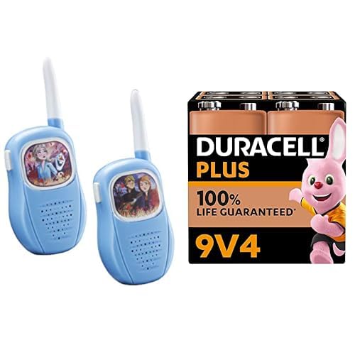 eKids FR-V200 Disney Frozen 2 Walkie-Talkies + Duracell Plus 9V Blockbatterie, 4 Stück, 9 Volt Batterie ideal für Rauchmelder, Feuermelder von ekids