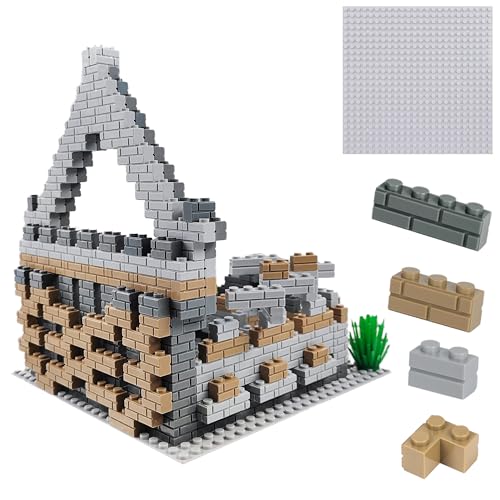 ekuzi Bausteine Set Mauerwerks Profilsteine Mauersteine bestehend aus mittelgroßen Bausteinen, Substraten, hohen Straßenlaternen und Bricks Sträuchern, kompatibel mit großen Marken Classic von ekuzi