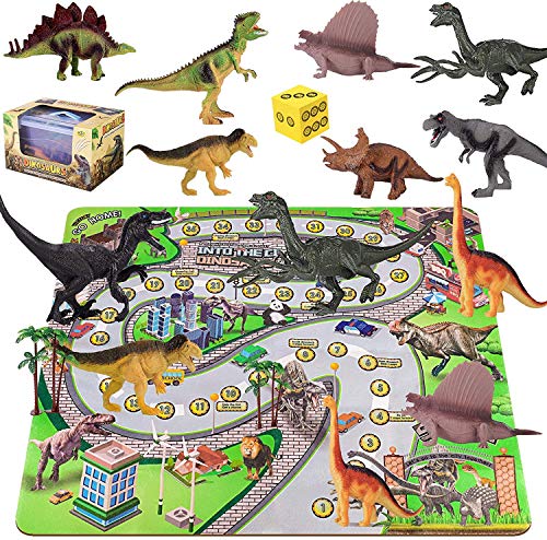 ele ELEOPTION Dinosaurier Spielzeug, Dinosaurier Spielzeug Set mit Spielmatte, Sicher zur Schaffung Einer Jurassic-Welt für Jungen und Mädchen 2 bis 7 Jahren (Dinosaurier Figur mit Spielmatte) von ele ELEOPTION