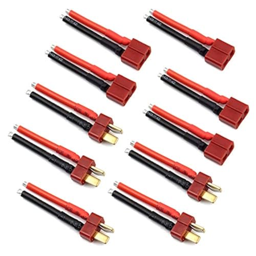 5 Paar T-Stecker Buchse und Stecker Deans mit 14AWG Silikondraht für RC Lipo Batteriekabel Drohne von elechawk