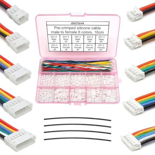 ZH 1,5 mm männliche weibliche Stecker und 28 AWG vorgecrimptes Silikonkabel-Set, ZH1.5-Steckerbuchse, 2/3/4/5/6-poliges Gehäuse, JST-Adapter-Kabelverbinder mit Länge von 160 mm Drahtkabel von elechawk