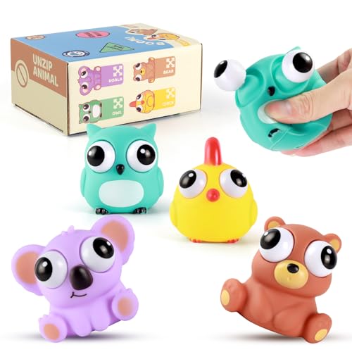 Tiere Stress Stress Spielzeug, 4 Stück Lustig Anti Stress Spielzeug, Antistress Spielzeug Kinder, Fidget Toys, Squeeze Spielzeug für Erwachsene und Kinder, Mitbringsel Kindergeburtstag gastgeschenke von elfish kids