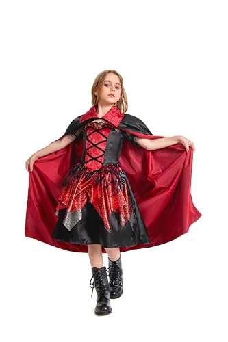 ellzant Vampir-Kostüm für Kinder im Alter von 8 bis 10 Jahren, Halloween-Kostüme, Kleid, Vampirumhang, Rock, Umhang, Weste, Outfit von ellzant