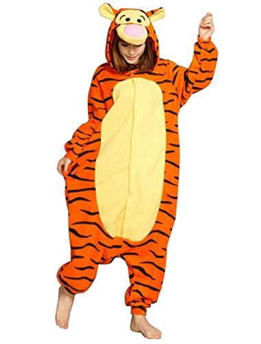 Emmarcon Unisex-Tierpyjama für Erwachsene und Kinder, Winter-Einteiler-Pyjama aus Flanell, weich und warm, ideal für Halloween, Karneval und Weihnachten. Tiger-S von emmarcon