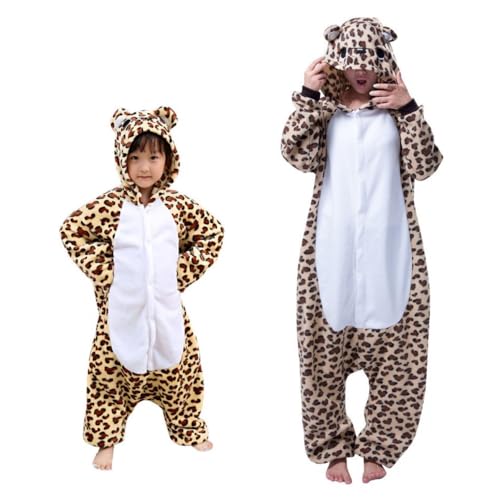 Emmarcon Unisex-Tierpyjama für Erwachsene und Kinder, Winter-Einteiler-Pyjama aus Flanell, weich und warm, ideal für Halloween und Karneval und als Weihnachtsgeschenk, leopard-XL von emmarcon