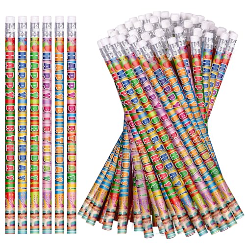 emzrivo Geburtstags-Bleistifte Happy Birthday Bleistift für Schüler Geburtstag Bleistifte mit Radiergummis Geburtstag Bleistifte für Lehrer Klassenzimmer Geburtstag Party Supplies, 6 Stil (120) von emzrivo