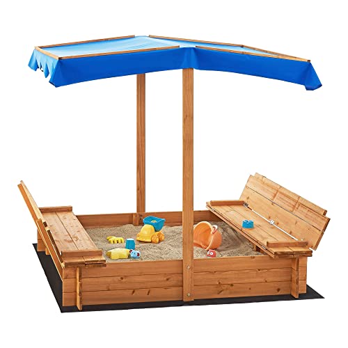 [en.casa] Sandkasten Kellenhusen mit Dach 120 x 120 x 120 cm Sandbox mit 2 klappbaren Sitzbänke Holzsandkasten Sandkiste Tannenholz von [en.casa]